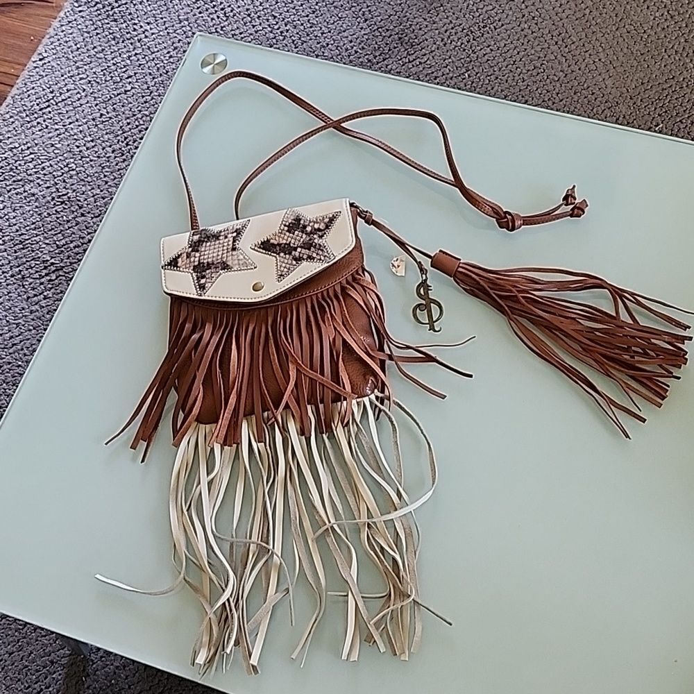 Carlos Falchi Lyric Boho Retro '60s Hippie Woodstock Themed Leather Bag New!